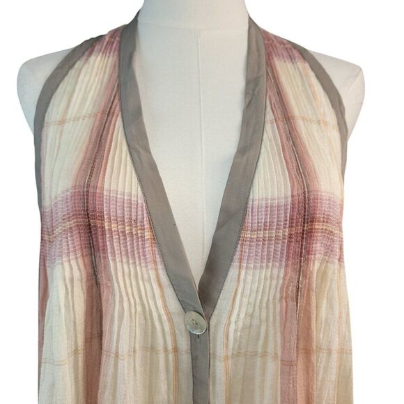Elizabeth and James X-Small Cotton Sheer Blouse Multi-Color Plaid One Button - Picture 8 of 12